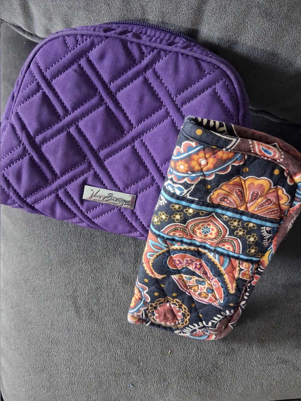 Vera Bradley Purple Quilted Cosmetic Case - Compact Travel Pouch